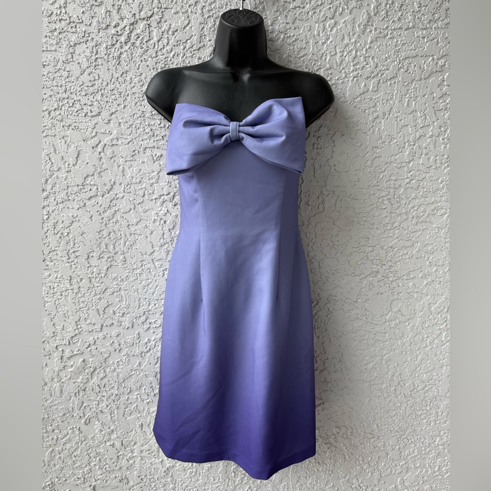 Rene Ruiz Purple Bow Strapless Mini Dress size 4 cocktail prom gown